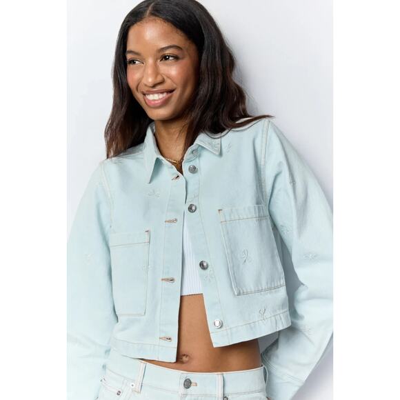 Le Jean Jackets & Blazers - LE JEAN Bow Embroidered Overshirt Jean Jacket